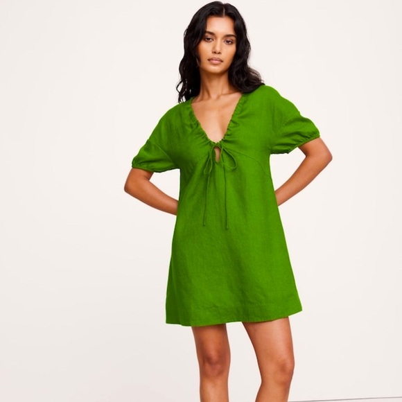 Banana Republic Dresses & Skirts - BR Linen Tie Front Trapeze Mini Dress Trail Green A-Line Vacation Sz Large